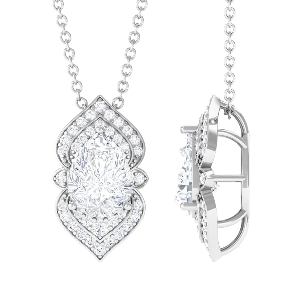 Vintage Inspired Certified Moissanite Silver Pendant Necklace - Sparkanite Jewels