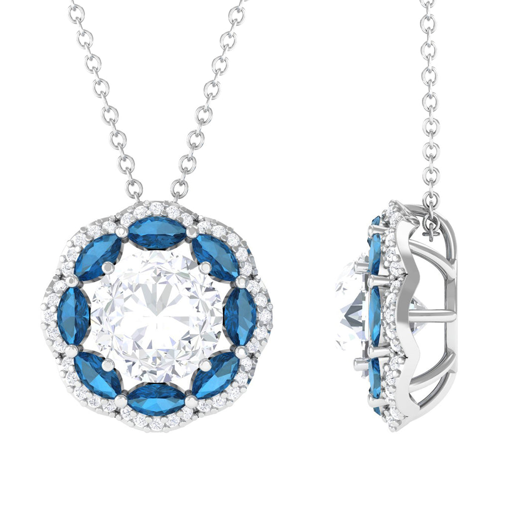 Certified Moissanite Nature Inspired Pendant with London Blue Topaz D-VS1 - Sparkanite Jewels