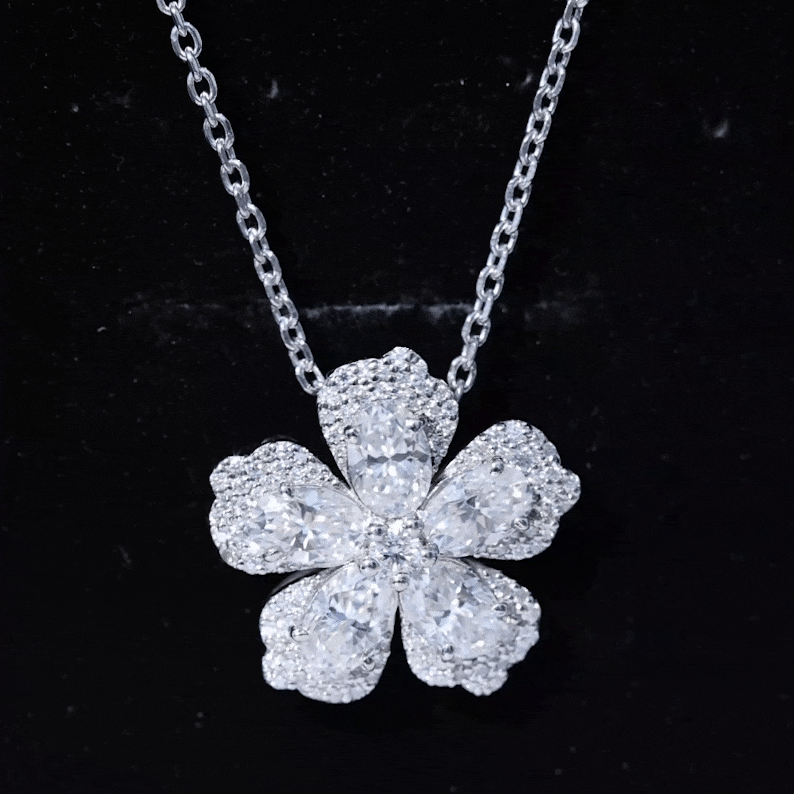 Certified Moissanite Flower Pendant Necklace D-VS1 - Sparkanite Jewels