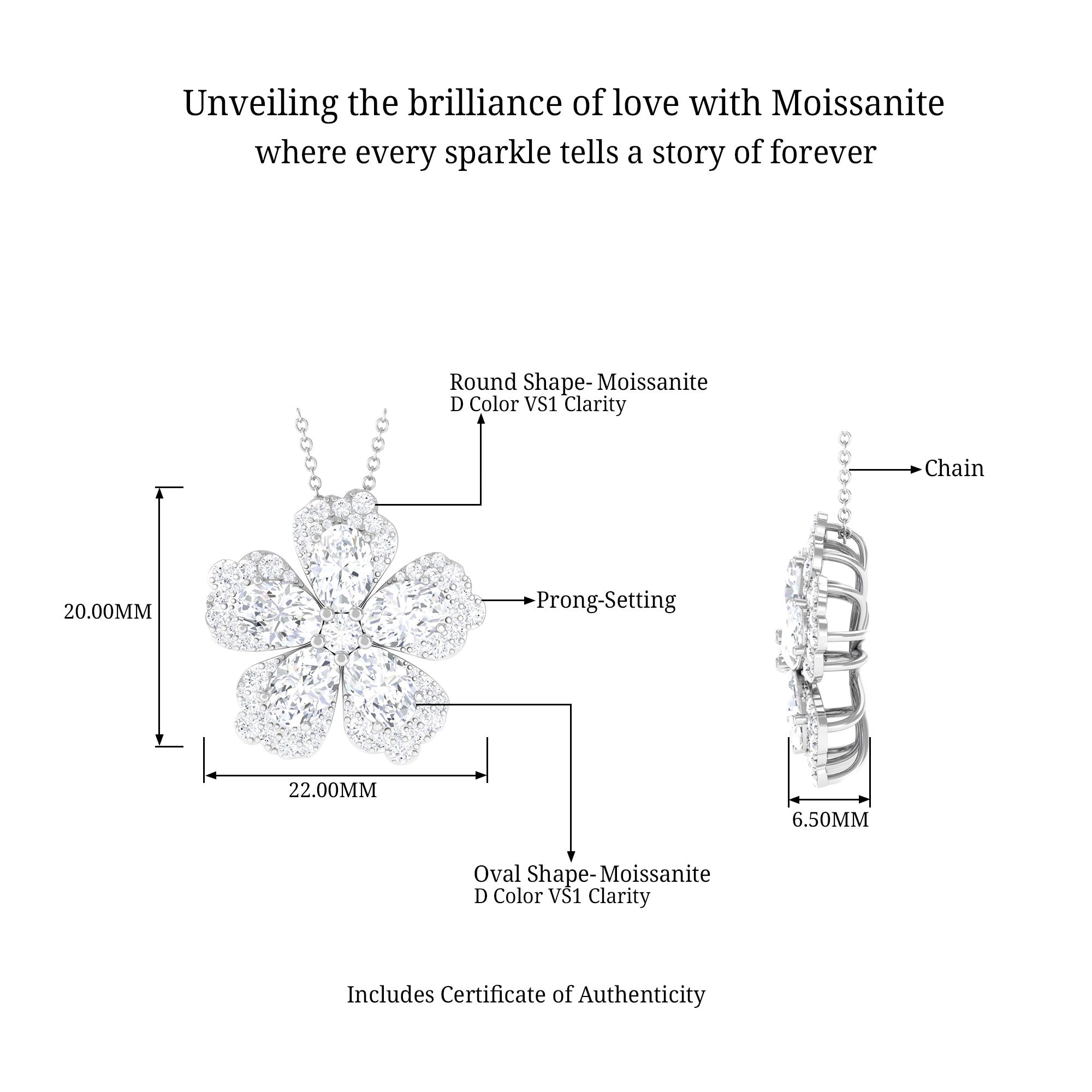Certified Moissanite Flower Pendant Necklace D-VS1 - Sparkanite Jewels