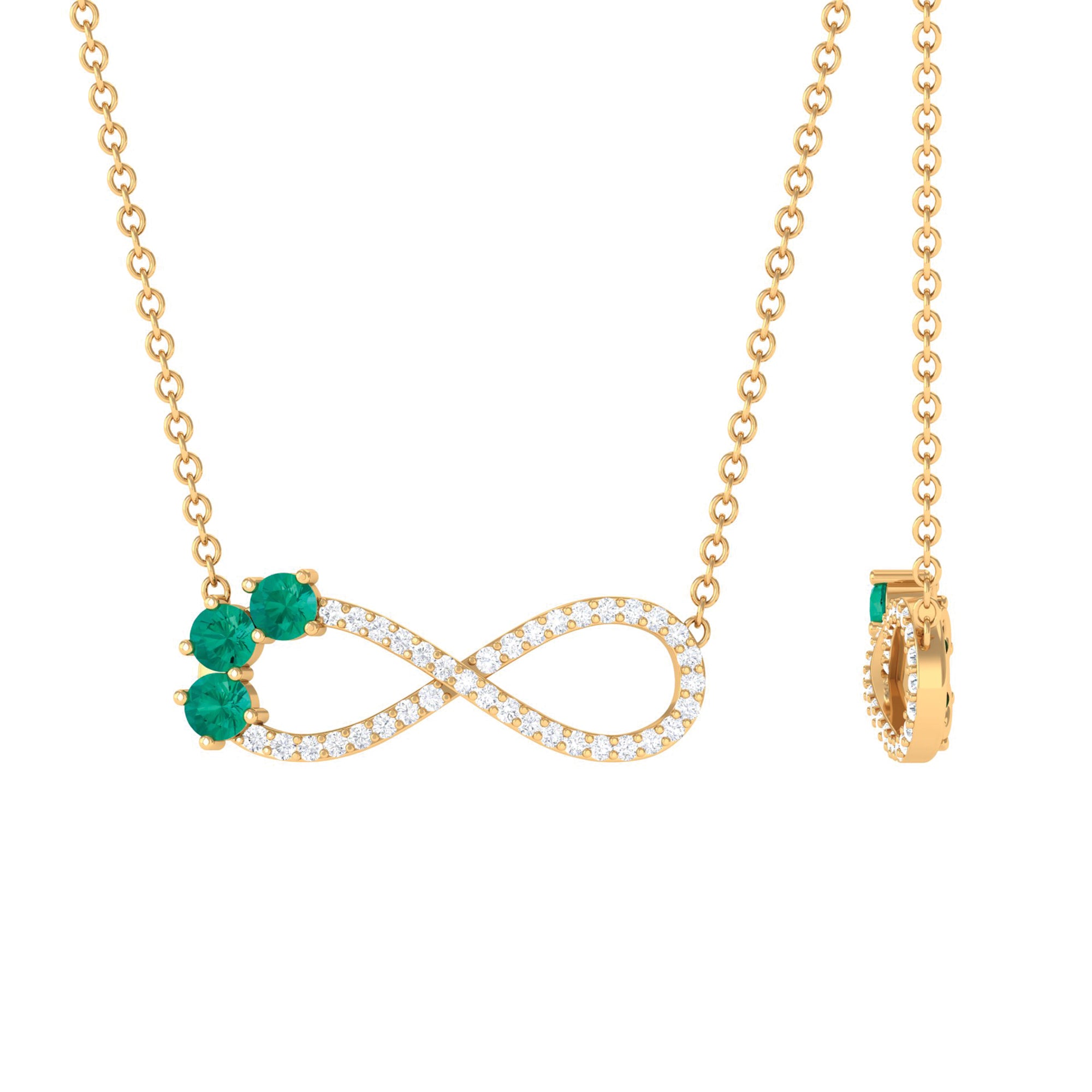 Emerald and Moissanite Minimal Infinity Necklace D-VS1 - Sparkanite Jewels