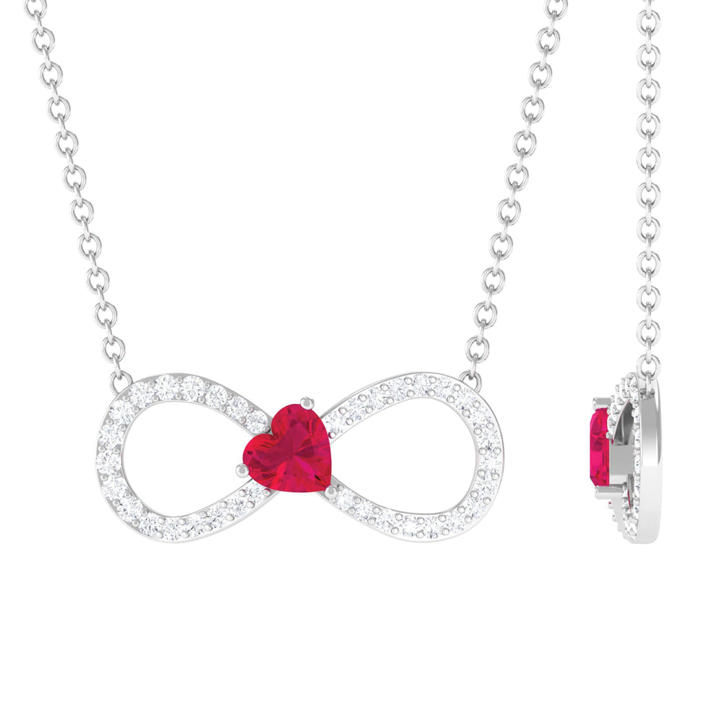Classic Infinity Heart Necklace with Moissanite and Ruby D-VS1 - Sparkanite Jewels