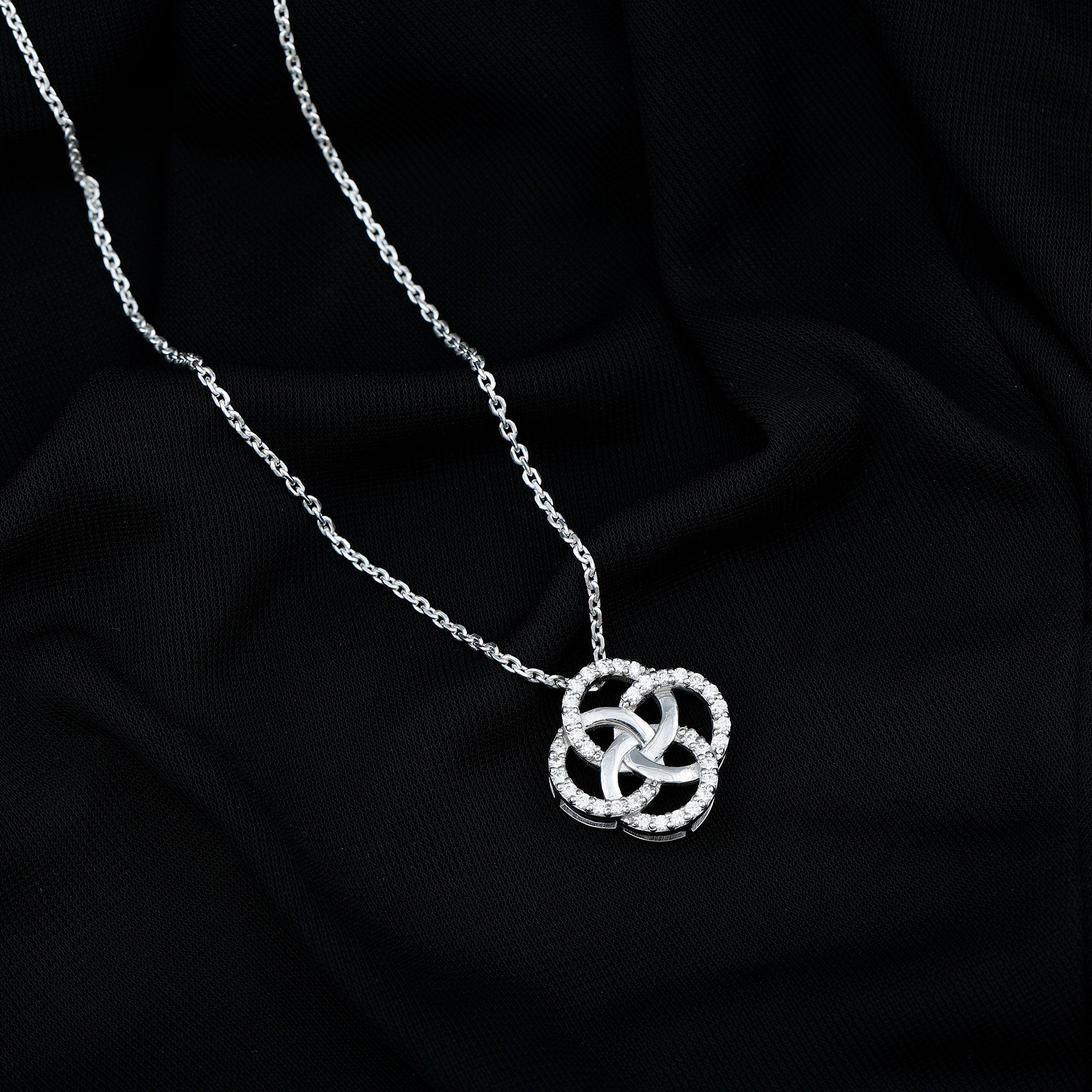 Minimal Pave Set Moissanite Interlock Flower Inspired Pendant Necklace D-VS1 - Sparkanite Jewels