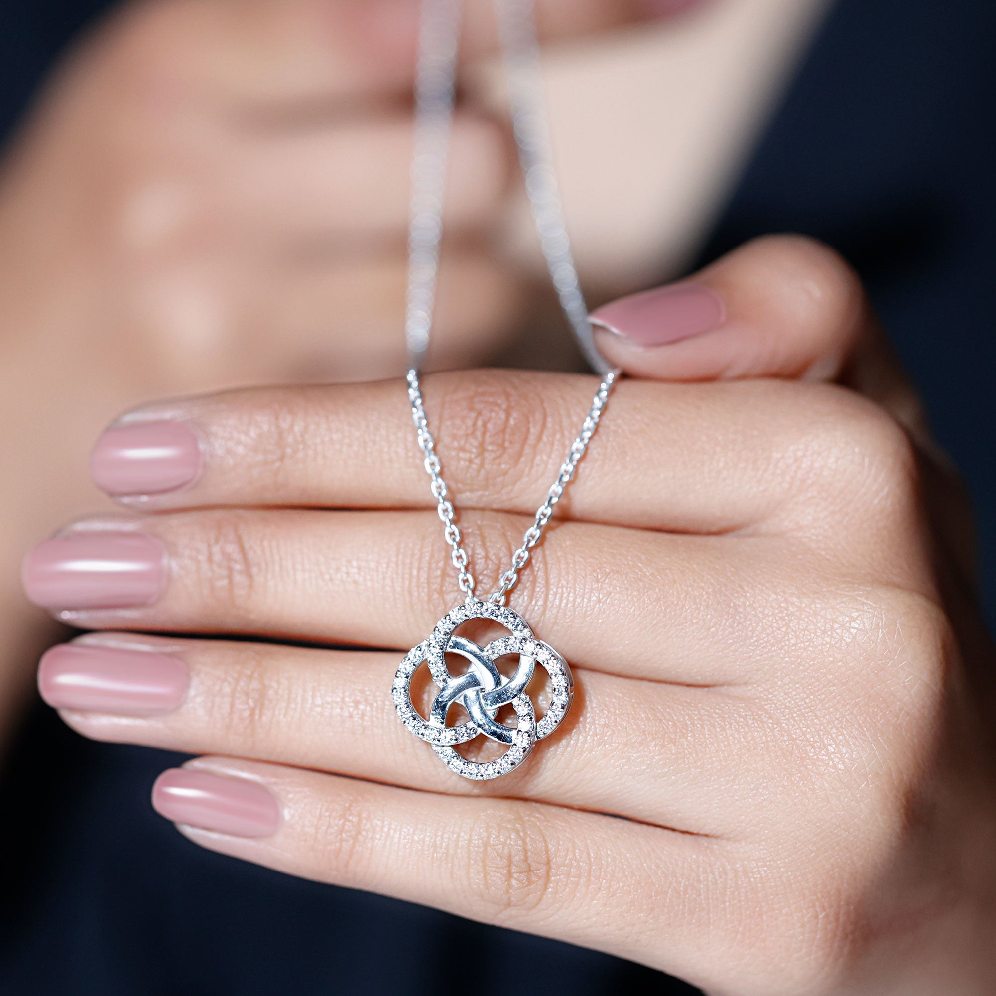 Minimal Pave Set Moissanite Interlock Flower Inspired Pendant Necklace D-VS1 - Sparkanite Jewels