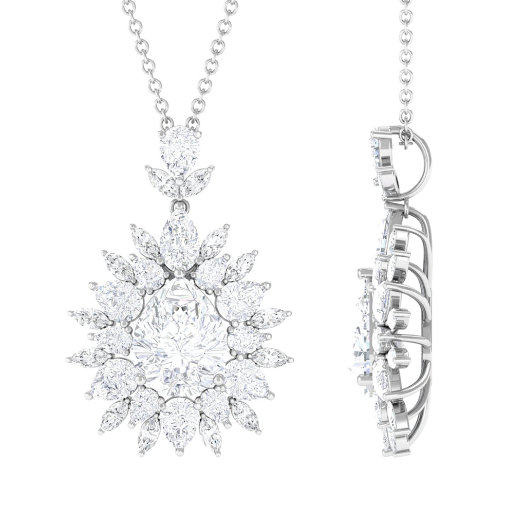 Designer Moissanite Flower Inspired Cluster Pendant Necklace D-VS1 - Sparkanite Jewels