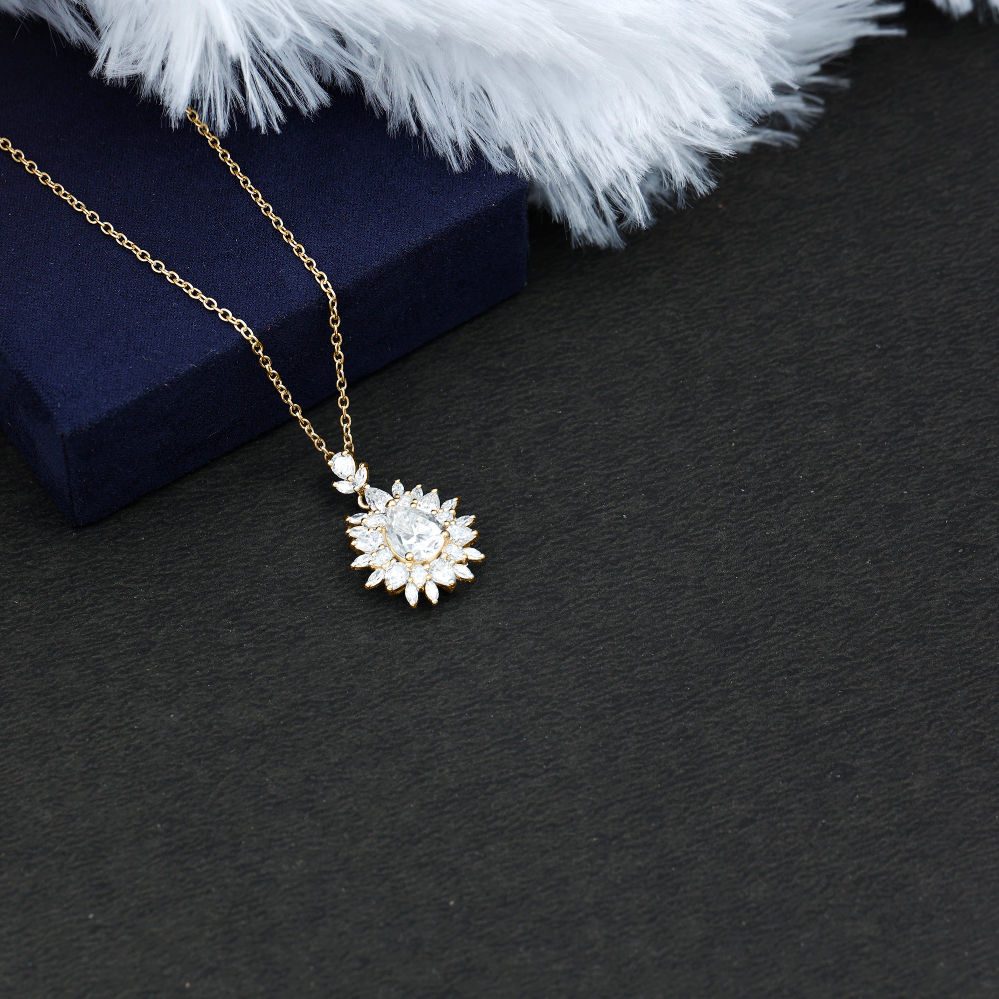 Designer Moissanite Flower Inspired Cluster Pendant Necklace D-VS1 - Sparkanite Jewels