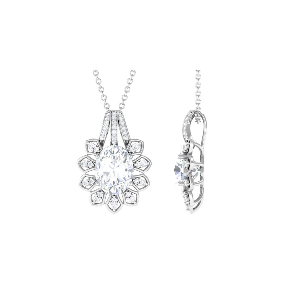 Art Deco Moissanite Silver Pendant Necklace - Sparkanite Jewels