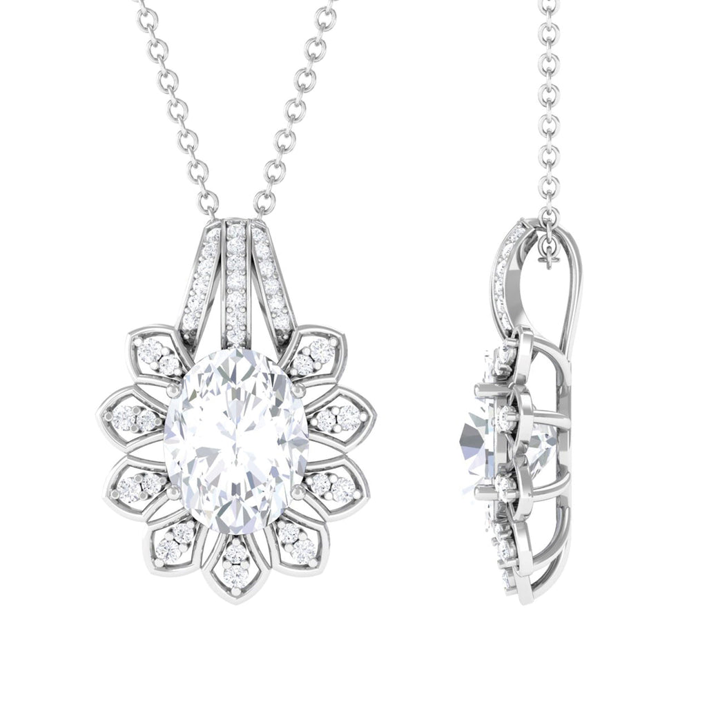 Art Deco Oval Moissanite Pendant Necklace D-VS1 7X9 MM - Sparkanite Jewels