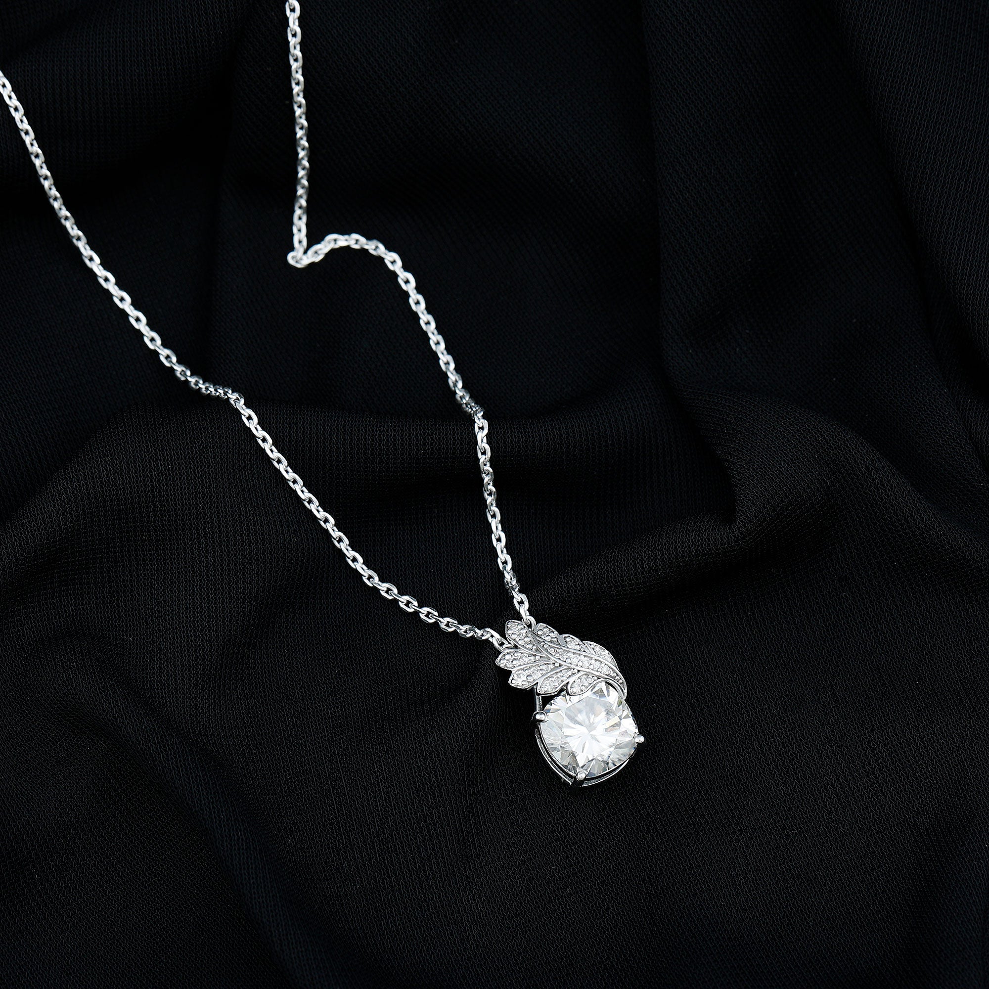 Certified Moissanite Nature Inspired Leaf Pendant Necklace D-VS1 10 MM - Sparkanite Jewels