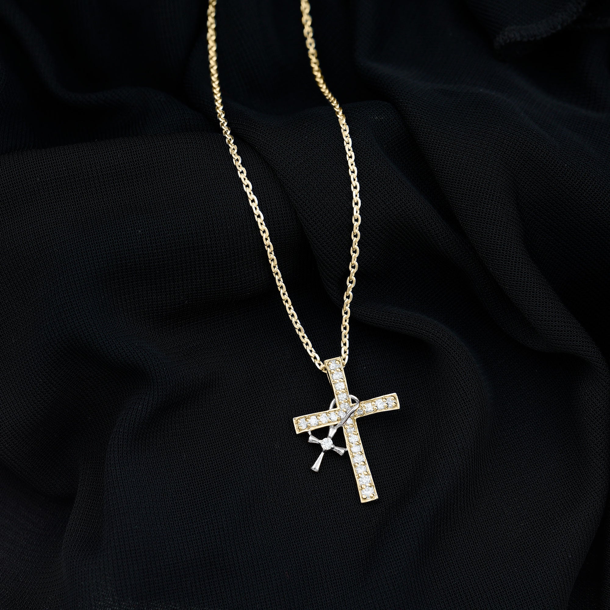 Double Cross Pendant Necklace with Certified Moissanite D-VS1 - Sparkanite Jewels