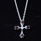 Cross Pendant Necklace with Moissanite and Garnet D-VS1 - Sparkanite Jewels