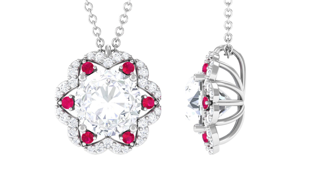 Statement Floral Inspired Pendant with Lab Grown Ruby and Moissanite - Sparkanite Jewels