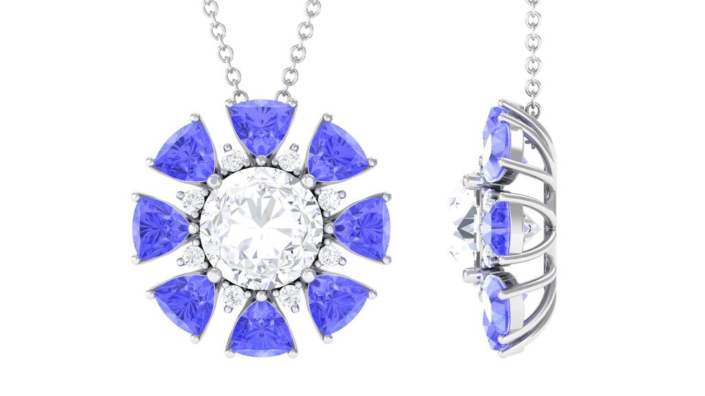 Floral Inspired Pendant with Moissanite and Lab Created Tanzanite - Sparkanite Jewels