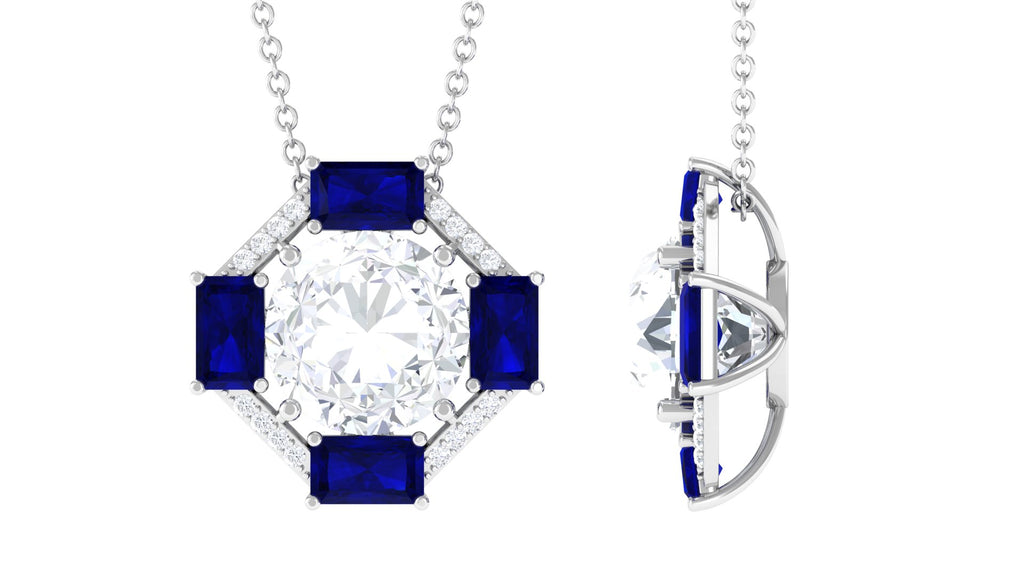 Contemporary Moissanite Pendant with Lab Grown Blue Sapphire - Sparkanite Jewels