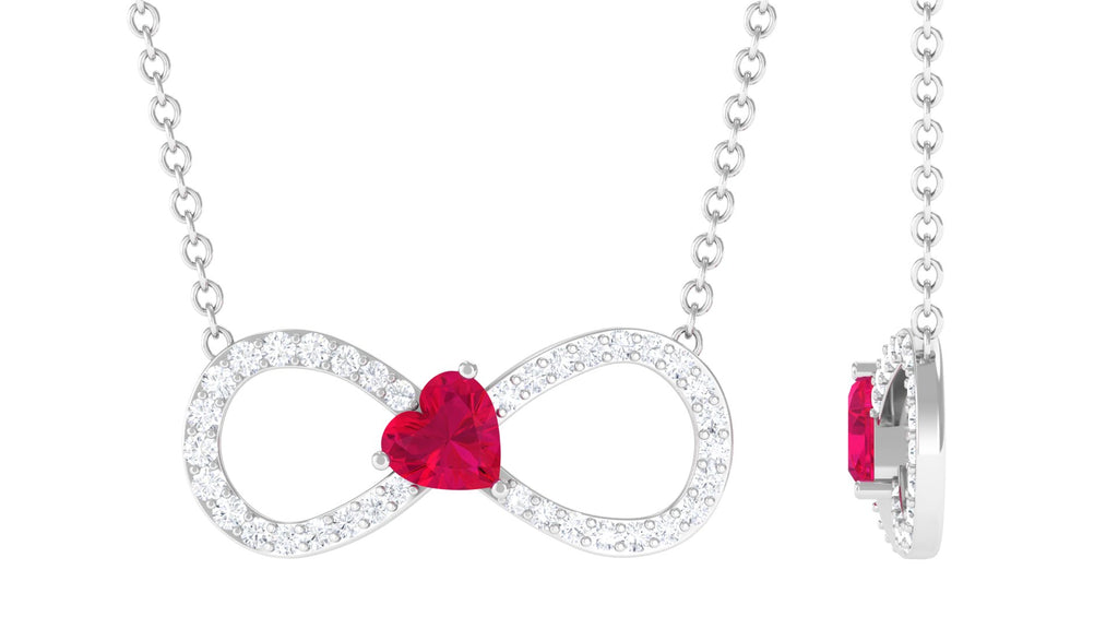 Moissanite Infinity Necklace with Lab Created Ruby - Sparkanite Jewels
