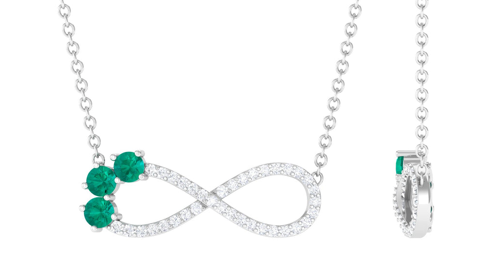 Moissanite Infinity Silver Necklace with Lab Created Emerald - Sparkanite Jewels