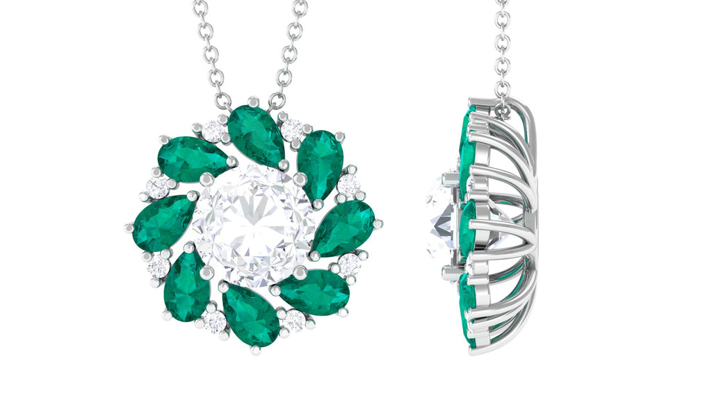 Nature Inspired Floral Pendant with Moissanite and Lab Grown Emerald - Sparkanite Jewels