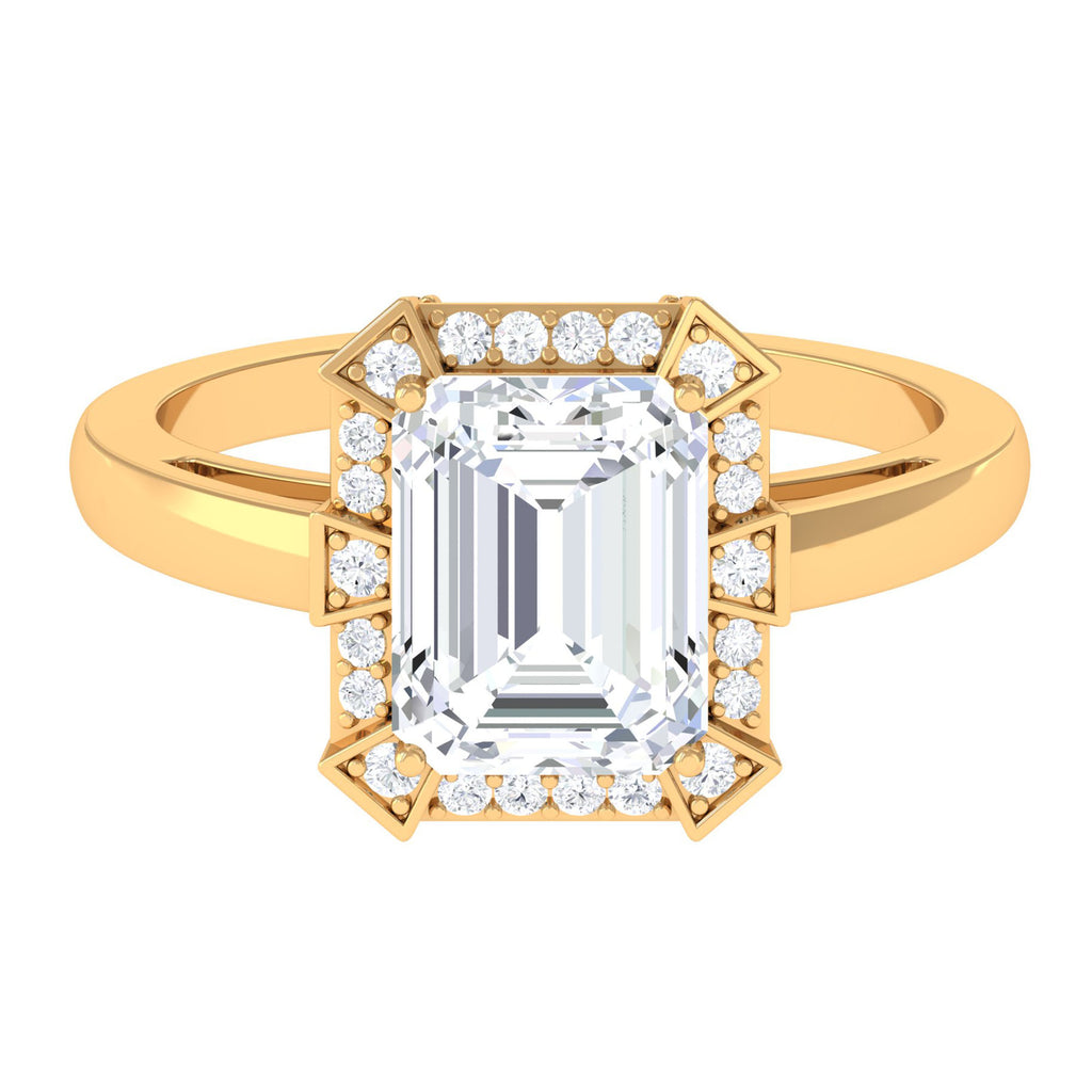 Vintage Inspired Emerald Cut Moissanite Halo Engagement Ring D-VS1 7X9 MM - Sparkanite Jewels