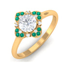 Floral Inspired Moissanite Engagement Ring with Emerald D-VS1 6 MM - Sparkanite Jewels
