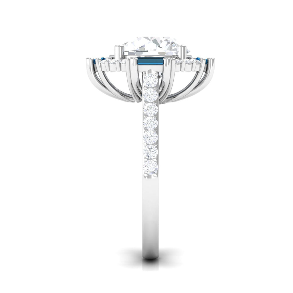 Classic Moissanite Halo Engagement Ring with London Blue Topaz D-VS1 10 MM - Sparkanite Jewels