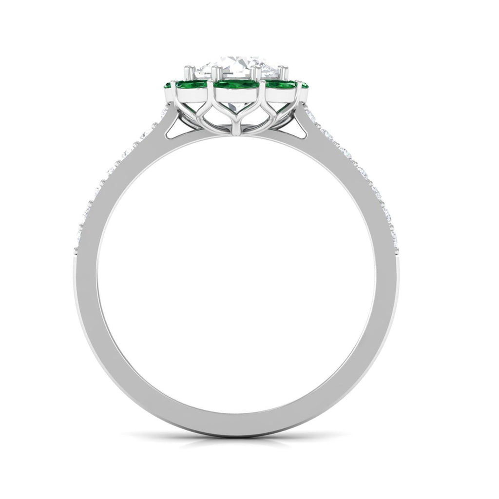 Moissanite Cocktail Engagement Ring with Lab Grown Emerald Halo D-VS1 6 MM - Sparkanite Jewels