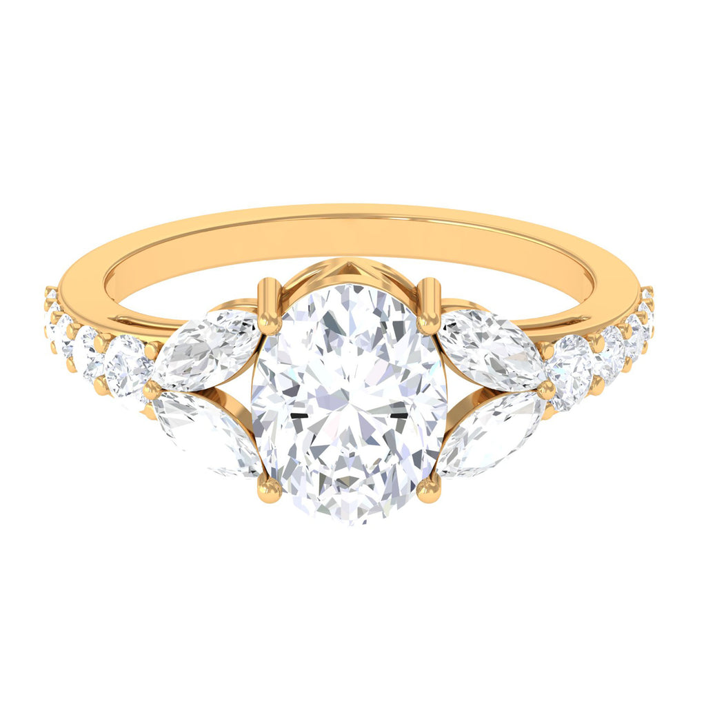 Statement Moissanite Engagement Ring with Side Stones D-VS1 7X9 MM - Sparkanite Jewels