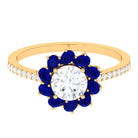 Moissanite Halo Engagement Ring with Sapphire D-VS1 6 MM - Sparkanite Jewels