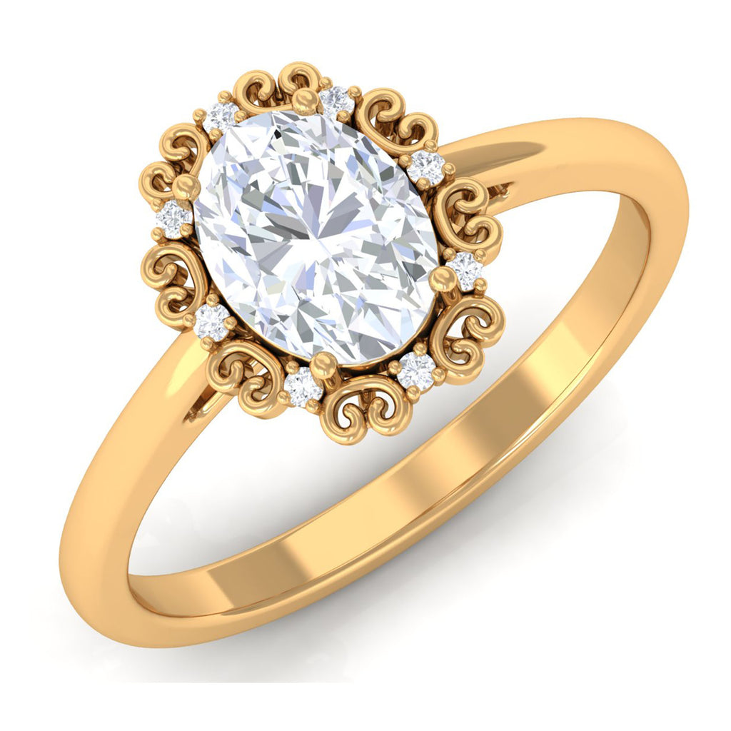 Vintage Inspired Moissanite Statement Ring D-VS1 6X8 MM - Sparkanite Jewels
