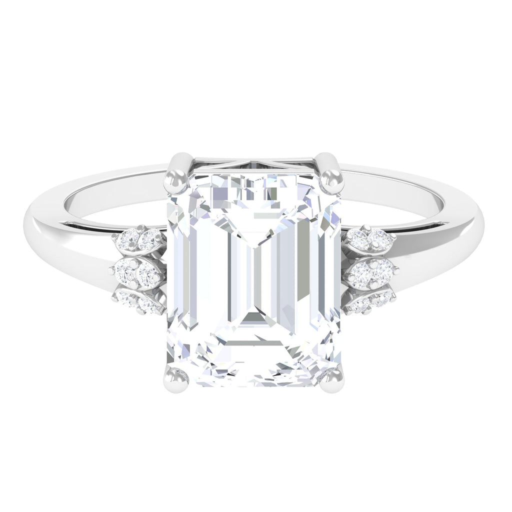 Vintage Inspired Emerald Cut Moissanite Solitaire Engagement Ring D-VS1 8X10 MM - Sparkanite Jewels