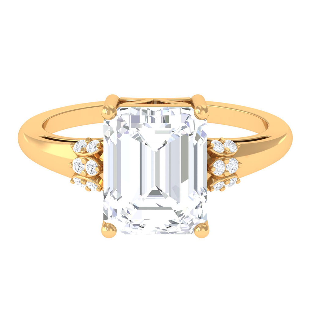 Vintage Inspired Emerald Cut Moissanite Solitaire Engagement Ring D-VS1 8X10 MM - Sparkanite Jewels
