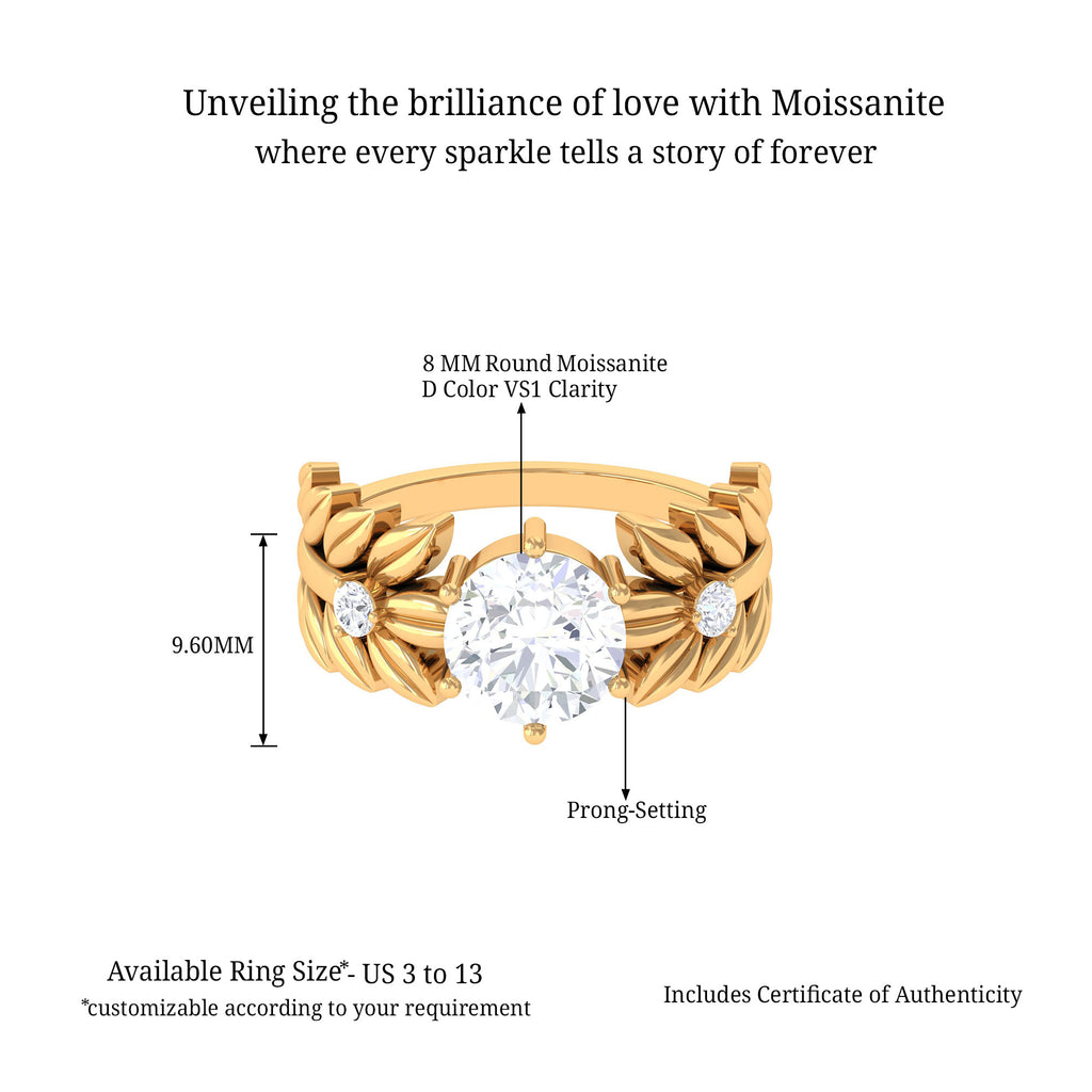 Nature Inspired Moissanite Solitaire Engagement Ring D-VS1 8 MM - Sparkanite Jewels