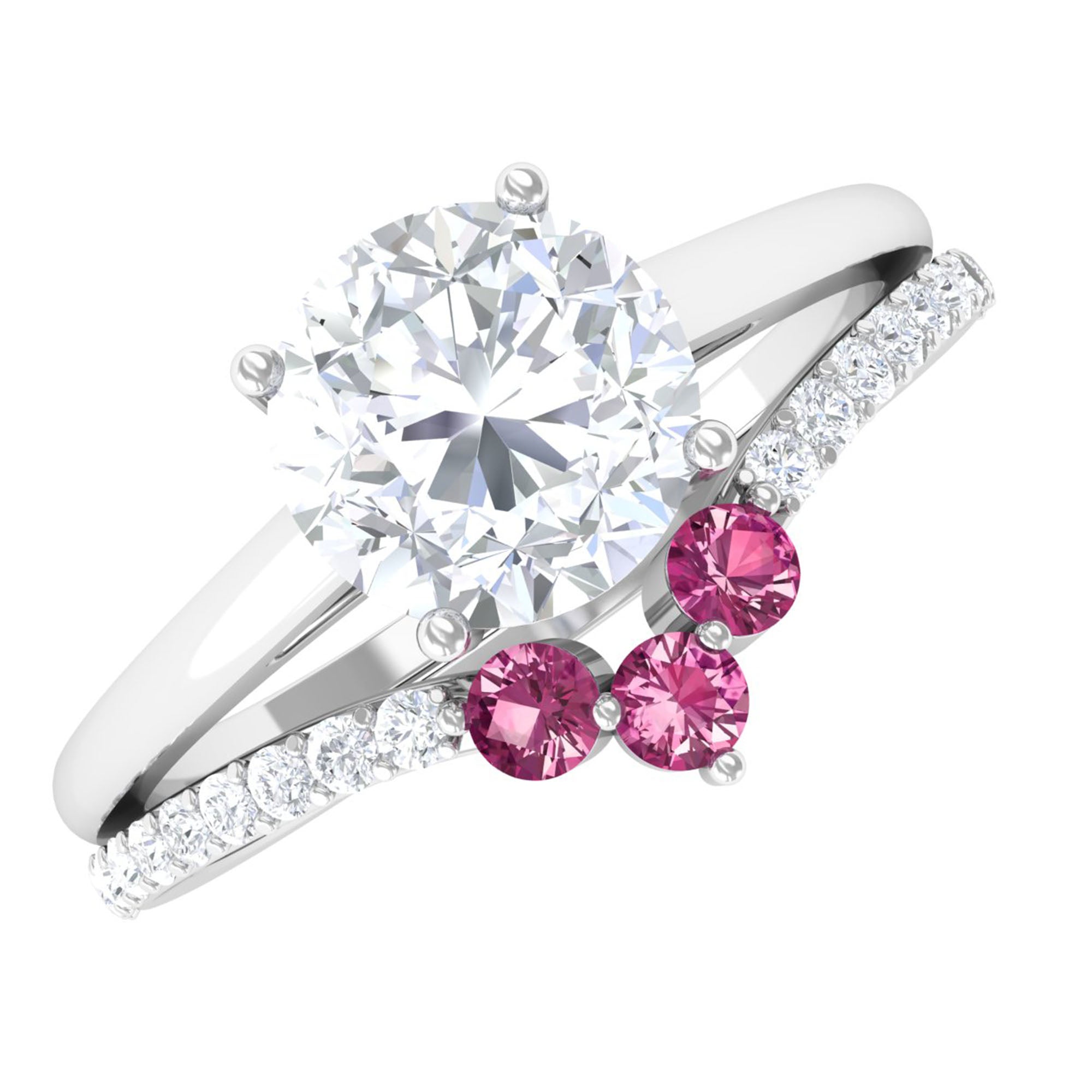 Moissanite Wedding Ring Set with Pink Tourmaline D-VS1 6 MM - Sparkanite Jewels