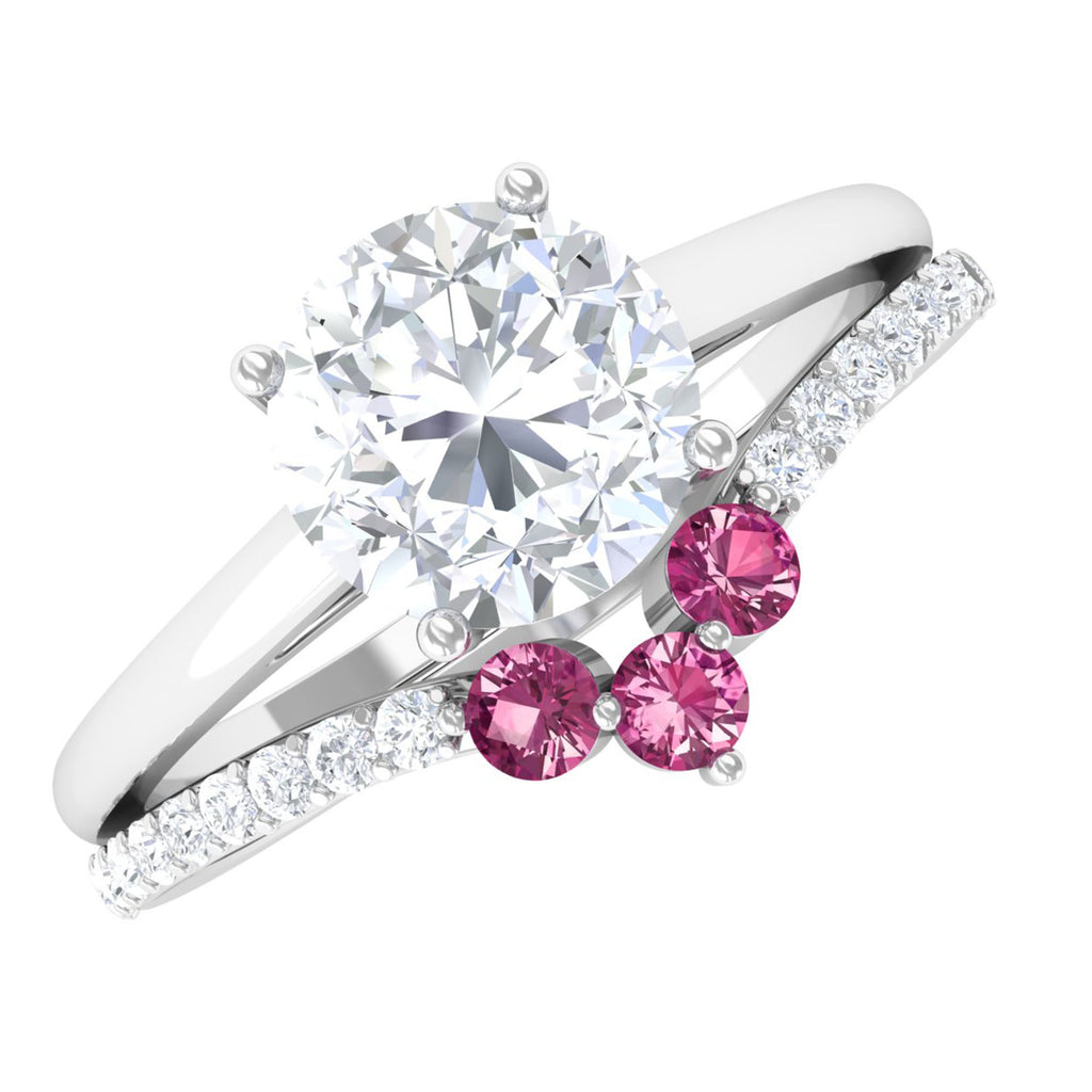 Moissanite Wedding Ring Set with Pink Tourmaline D-VS1 6 MM - Sparkanite Jewels