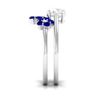 Solitaire Moissanite Ring Set with Blue Sapphire Flower Band D-VS1 6 MM - Sparkanite Jewels