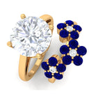Solitaire Moissanite Ring Set with Blue Sapphire Flower Band D-VS1 10 MM - Sparkanite Jewels