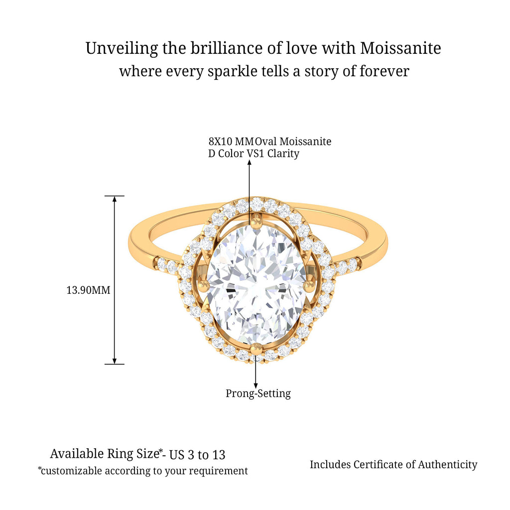 Vintage Inspired Oval Moissanite Halo Engagement Ring D-VS1 8X10 MM - Sparkanite Jewels