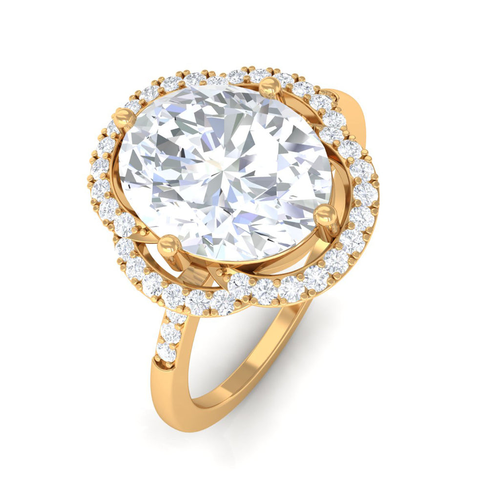 Vintage Inspired Oval Moissanite Halo Engagement Ring D-VS1 8X10 MM - Sparkanite Jewels