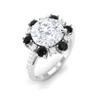 Round Moissanite Halo Engagement Ring with Black Spinel D-VS1 10 MM - Sparkanite Jewels