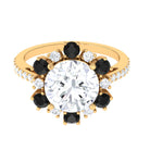 Round Moissanite Halo Engagement Ring with Black Spinel D-VS1 10 MM - Sparkanite Jewels