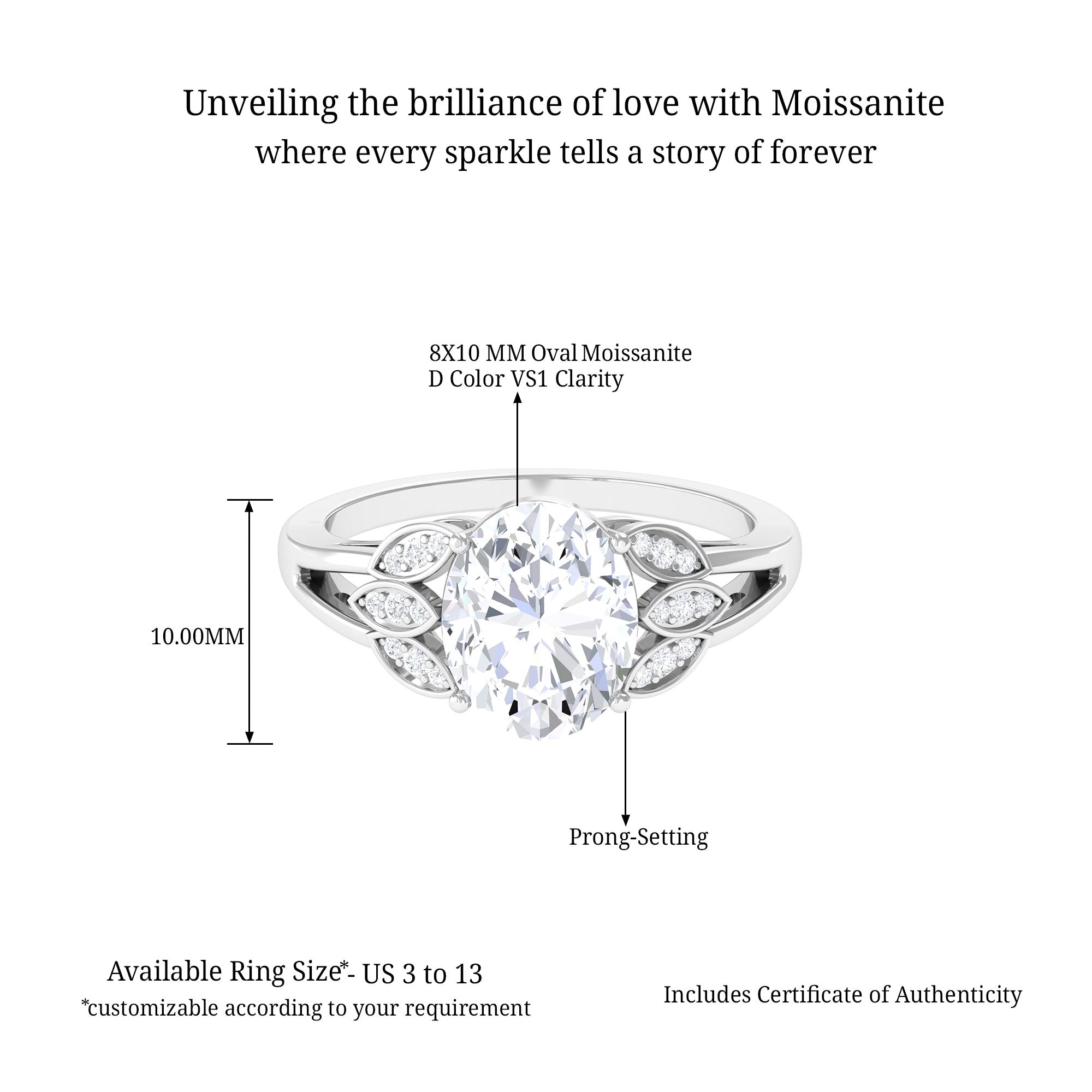 Oval Shape Solitaire Moissanite Estate Engagement Ring D-VS1 8X10 MM - Sparkanite Jewels