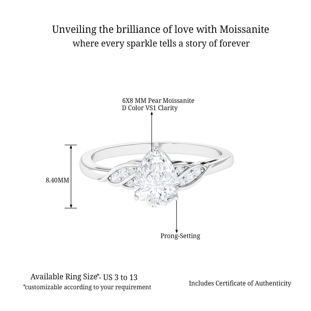 Pear Shape Moissanite Solitaire Engagement Ring D-VS1 6X8 MM - Sparkanite Jewels