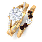 Round Moissanite Designer Ring Set with Garnet D-VS1 6 MM - Sparkanite Jewels