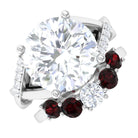 Round Moissanite Designer Ring Set with Garnet D-VS1 10 MM - Sparkanite Jewels