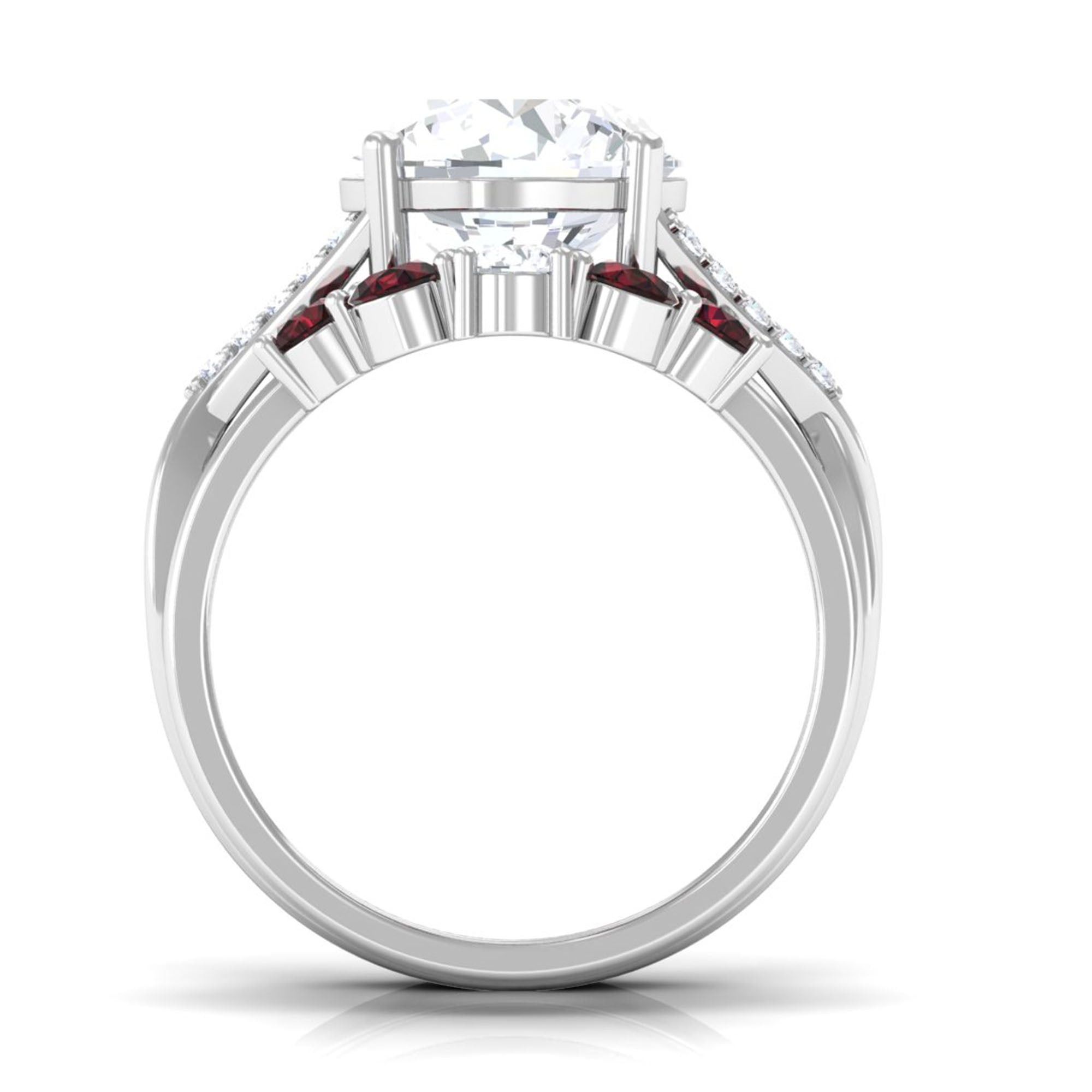 Round Moissanite Designer Ring Set with Garnet D-VS1 10 MM - Sparkanite Jewels