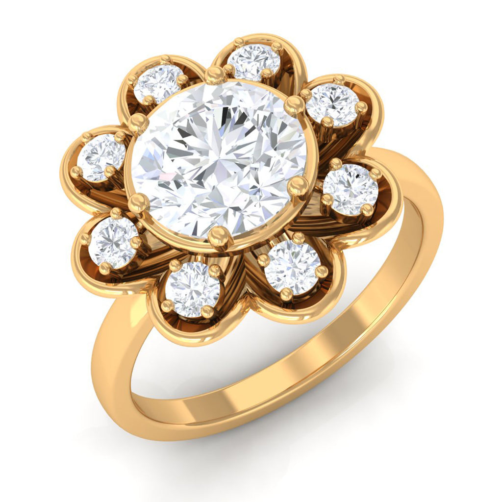 Certified Moissanite Floral Promise Ring D-VS1 8 MM - Sparkanite Jewels
