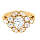 Moissanite Statement Engagement Ring with Beaded Detailing D-VS1 7X9 MM - Sparkanite Jewels