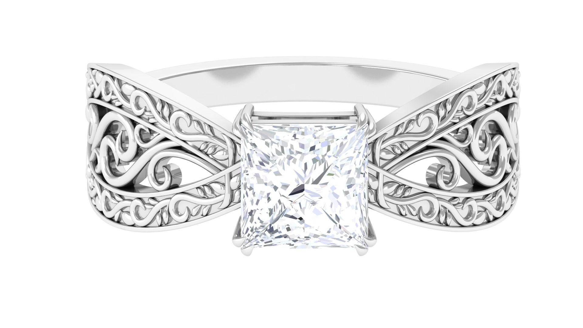 Vintage Inspired Princess Cut Moissanite Solitaire Engagement Ring D-VS1 - Sparkanite Jewels