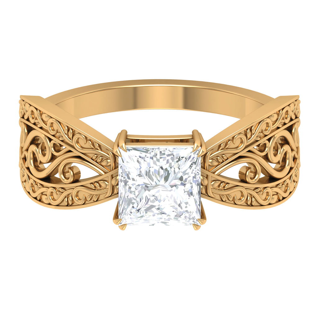 Vintage Inspired Princess Cut Moissanite Solitaire Engagement Ring D-VS1 - Sparkanite Jewels