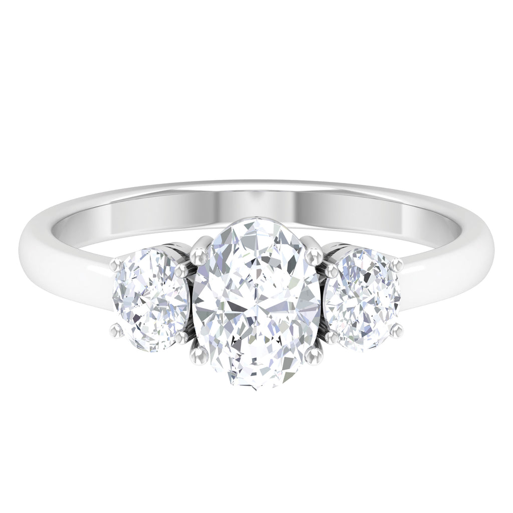 Simple Oval Shape Moissanite Three Stone Engagement Ring D-VS1 - Sparkanite Jewels