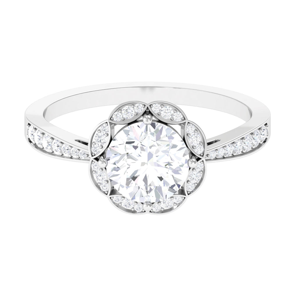 Designer Moissanite Halo Engagement Ring D-VS1 7 MM - Sparkanite Jewels